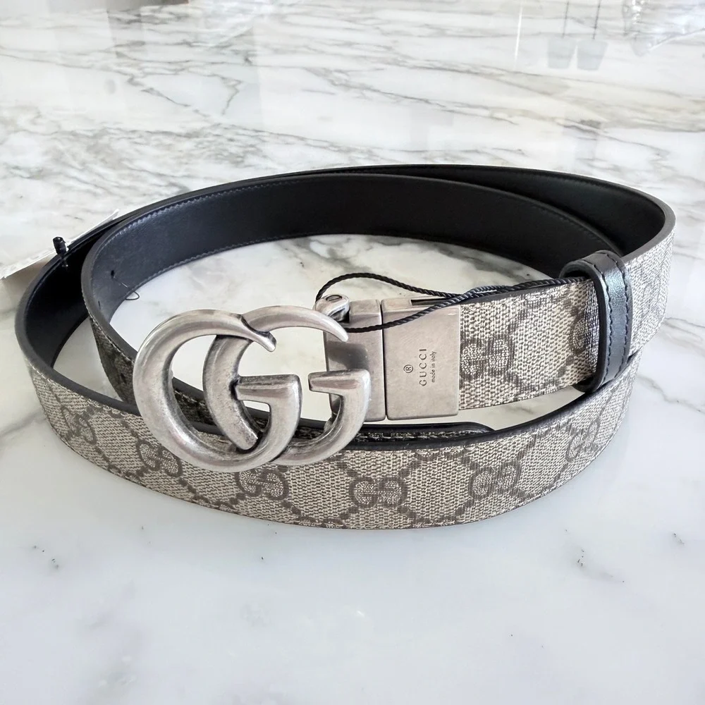 Gucci 643847 Reversible Brown Leather & Tan GG Buckle‎ Belt, 115 cm